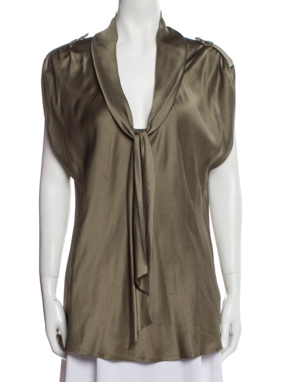 Escada Olive green Silk Satin Tie-Neck Blouse | European Size 44 (US 12/14)